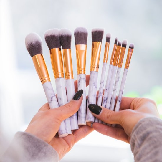 Make-up brushes in marble (10 pcs) - Click Image to Close