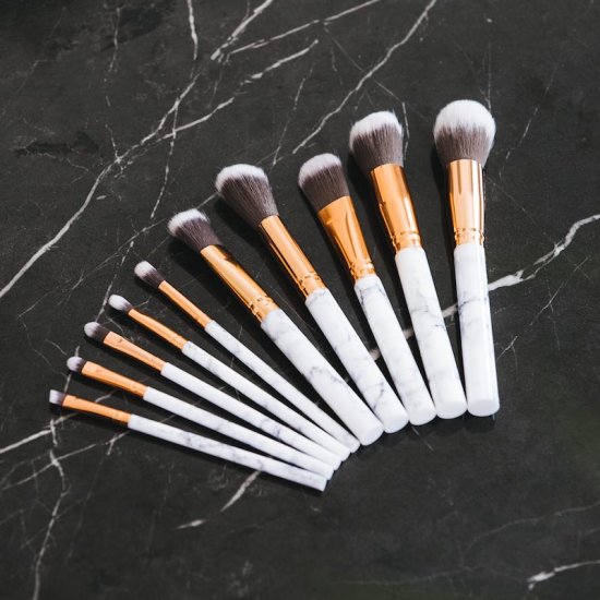Make-up brushes in marble (10 pcs) - Click Image to Close